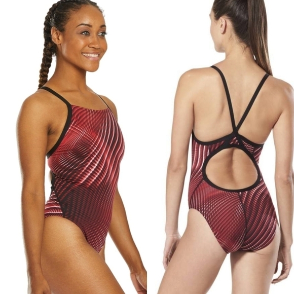 Speedo Red One Piece Swimsuit Racerback Design - Picture 1 of 7
